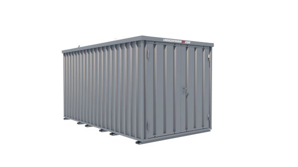 Lagercontainer - Schnellbaucontainer 8 qm, L4100xB2100 mm, Höhe 2100 mm, Doppelflügeltür mittig in Breitseite, Boden OSB 3 Platte, verzinkt