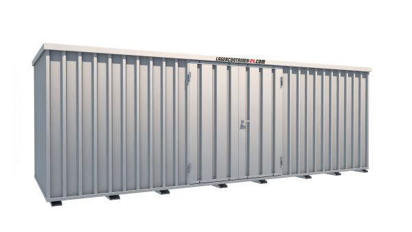 Lagercontainer - Schnellbaucontainer 12 qm, L6100xB2100 mm, Höhe 2100 mm, Doppelflügeltür mittig in Längsseite, Boden OSB 3 Platte, verzinkt Lagercontainer - Schnellbaucontainer 12 qm, L6100xB2100 mm, Höhe 2100 mm, Doppelflügeltür mittig in Längsseite, Boden OSB 3 Platte, verzinkt
