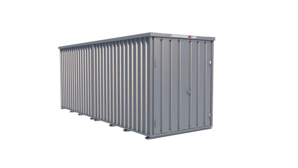 Lagercontainer - Schnellbaucontainer 12 qm, L6200xB2100 mm, Höhe 2100 mm, Doppelflügeltür mittig in Breitseite, Boden OSB 3 Platte, verzinkt Lagercontainer - Schnellbaucontainer 12 qm, L6200xB2100 mm, Höhe 2100 mm, Doppelflügeltür mittig in Breitseite, Boden OSB 3 Platte, verzinkt