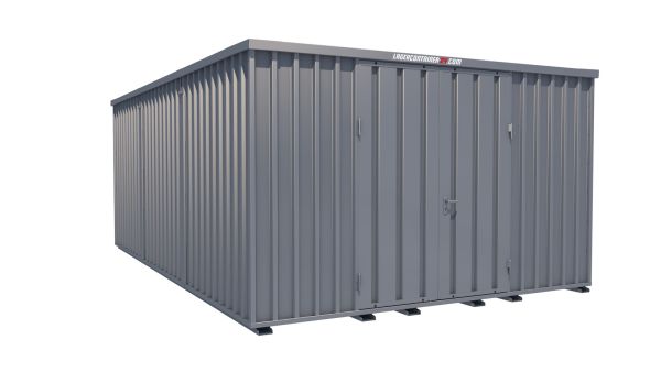 Lagercontainer - Schnellbaucontainer 24 qm, L4100xB6300 mm, Höhe 2445 mm, Doppelflügeltür mittig in Längsseite, Boden OSB 3 Platte, verzinkt Lagercontainer - Schnellbaucontainer 24 qm, L4100xB6300 mm, Höhe 2445 mm, Doppelflügeltür mittig in Längsseite, Boden OSB 3 Platte, verzinkt