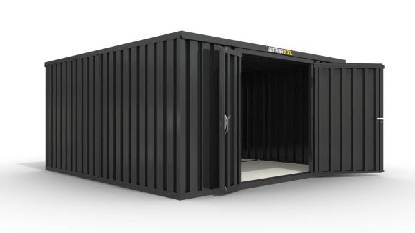 Lagercontainer 2er-Kombination mit Doppel-Drehflügeltür mittig in Breitseite, H2216x B4020 x T4710 mm, anthrazit, zerlegt