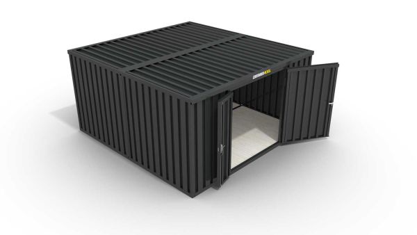 Lagercontainer 2er-Kombination mit Doppel-Drehflügeltür mittig in Breitseite, H2216x B5055 x T4710 mm, anthrazit, zerlegt Lagercontainer 2er-Kombination mit Doppel-Drehflügeltür mittig in Breitseite, H2216x B5055 x T4710 mm, anthrazit, zerlegt