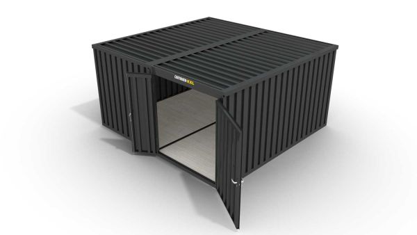 Lagercontainer 2er-Kombination mit Doppel-Drehflügeltür mittig in Stirnseite, H2216x B4020 x T4710 mm, anthrazit, zerlegt