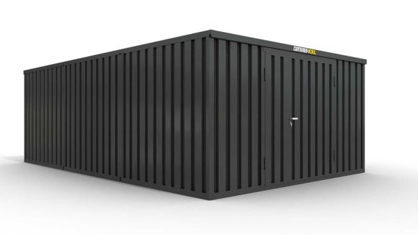 Lagercontainer 3er-Kombination mit Doppel-Drehflügeltür mittig in Breitseite, H2216 x B4020 x T7050 mm, anthrazit, zerlegt