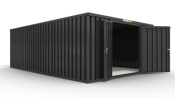 Lagercontainer 3er-Kombination mit Doppel-Drehflügeltür mittig in Breitseite, H2216 x B4020 x T7050 mm, anthrazit, zerlegt
