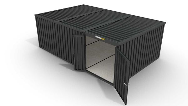 Lagercontainer 3er-Kombination mit Doppel-Drehflügeltür mittig in Stirnseite, H2216 x B4020 x T7050 mm, anthrazit, zerlegt