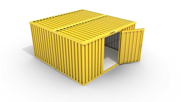 Lagercontainer 2er-Kombination mit Drehflügeltür mittig in Breitseite, H2196 x B2985 x T4710 mm, signalgelb, zerlegt
