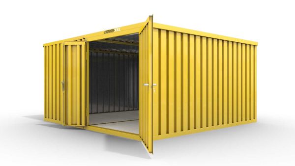 Lagercontainer 2er-Kombination mit Doppel-Drehflügeltür mittig in Stirnseite, H2216x B5055 x T4710 mm, signalgelb, zerlegt Lagercontainer 2er-Kombination mit Doppel-Drehflügeltür mittig in Stirnseite, H2216x B5055 x T4710 mm, signalgelb, zerlegt