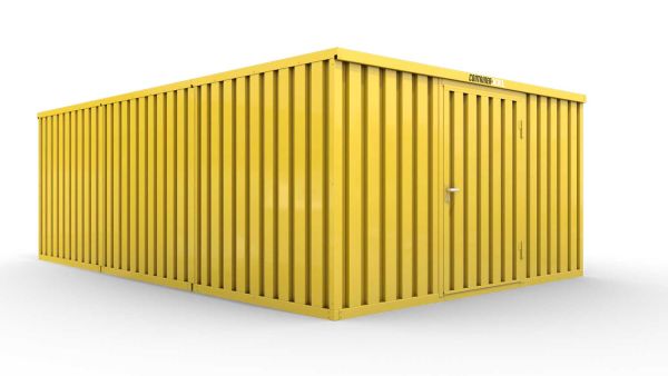 Lagercontainer 3er-Kombination mit Drehflügeltür mittig in Breitseite, H2196 x B2985 x T7050 mm, signalgelb, zerlegt