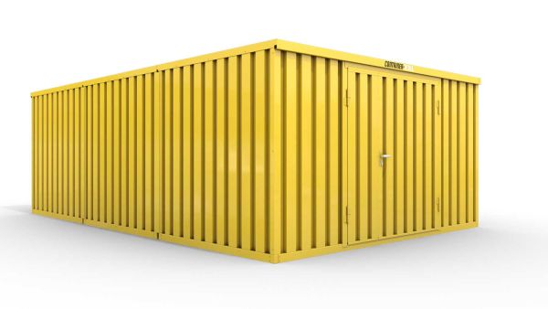 Lagercontainer 3er-Kombination mit Doppel-Drehflügeltür mittig in Breitseite, H2216 x B5055 x T7050 mm, signalgelb, zerlegt Lagercontainer 3er-Kombination mit Doppel-Drehflügeltür mittig in Breitseite, H2216 x B5055 x T7050 mm, signalgelb, zerlegt