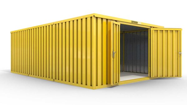 Lagercontainer 3er-Kombination mit Doppel-Drehflügeltür mittig in Breitseite, H2216 x B4020 x T7050 mm, signalgelb, zerlegt
