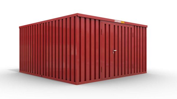Lagercontainer 2er-Kombination mit Doppel-Drehflügeltür mittig in Breitseite, H2216x B4020 x T4710 mm, feuerrot, zerlegt