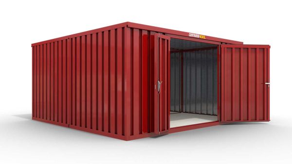 Lagercontainer 2er-Kombination mit Doppel-Drehflügeltür mittig in Breitseite, H2216x B5055 x T4710 mm, feuerrot, zerlegt Lagercontainer 2er-Kombination mit Doppel-Drehflügeltür mittig in Breitseite, H2216x B5055 x T4710 mm, feuerrot, zerlegt