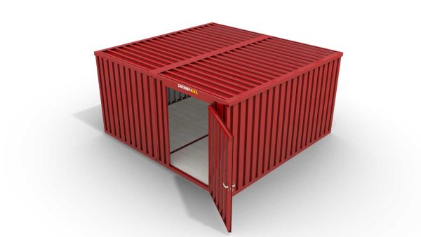 Lagercontainer 2er-Kombination mit Drehflügeltür mittig in Stirnseite, H2216x B4020 x T4710 mm, feuerrot, zerlegt