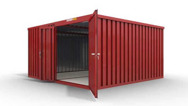 Lagercontainer 2er-Kombination mit Doppel-Drehflügeltür mittig in Stirnseite, H2216x B4020 x T4710 mm, feuerrot, zerlegt