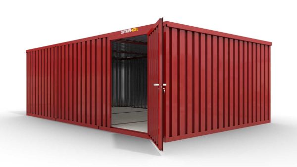 Lagercontainer 3er-Kombination mit Drehflügeltür mittig in Stirnseite, H2196 x B2985 x T7050 mm, feuerrot, zerlegt