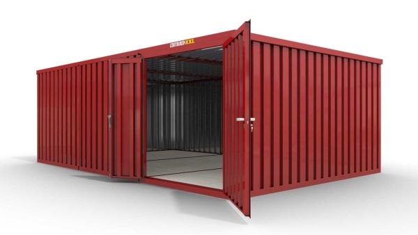 Lagercontainer 3er-Kombination mit Doppel-Drehflügeltür mittig in Stirnseite, H2216 x B4020 x T7050 mm, feuerrot, zerlegt