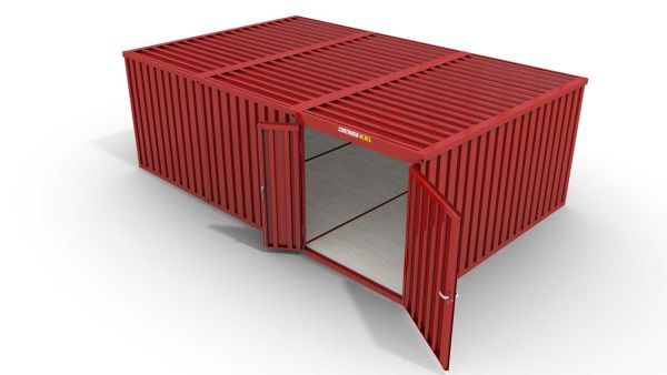 Lagercontainer 3er-Kombination mit Doppel-Drehflügeltür mittig in Stirnseite, H2196 x B2985 x T7050 mm, feuerrot, zerlegt