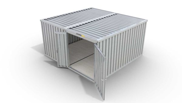 Lagercontainer 2er-Kombination mit Doppel-Drehflügeltür mittig in Stirnseite, H2216x B5055 x T4710 mm, verzinkt, zerlegt Lagercontainer 2er-Kombination mit Doppel-Drehflügeltür mittig in Stirnseite, H2216x B5055 x T4710 mm, verzinkt, zerlegt