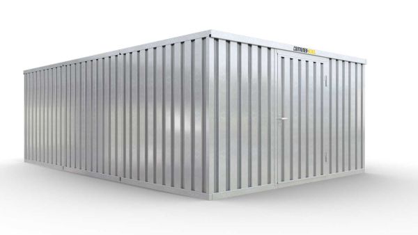 Lagercontainer 3er-Kombination mit Drehflügeltür mittig in Breitseite, H2216 x B4020 x T7050 mm, verzinkt, zerlegt