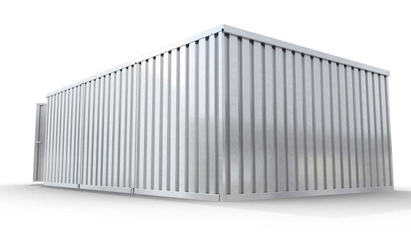 Lagercontainer 3er-Kombination mit Doppel-Drehflügeltür mittig in Breitseite, H2216 x B4020 x T7050 mm, verzinkt, zerlegt