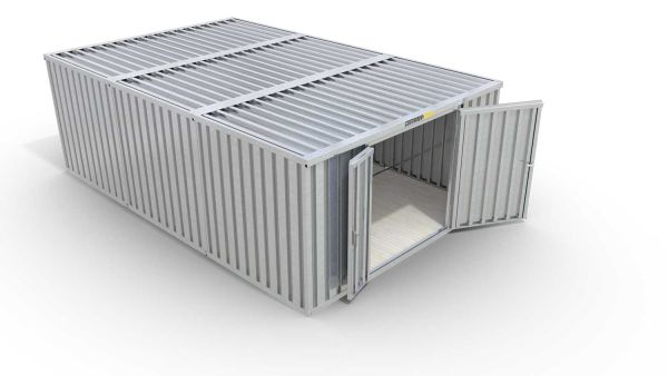 Lagercontainer 3er-Kombination mit Doppel-Drehflügeltür mittig in Breitseite, H2196 x B2985 x T7050 mm, verzinkt, zerlegt
