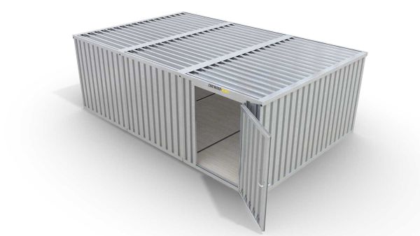 Lagercontainer 3er-Kombination mit Drehflügeltür mittig in Stirnseite, H2196 x B2985 x T7050 mm, verzinkt, zerlegt
