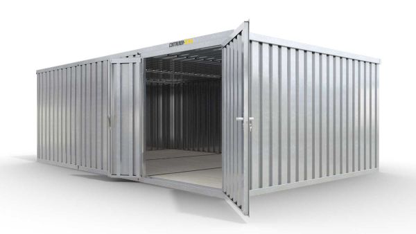 Lagercontainer 3er-Kombination mit Doppel-Drehflügeltür mittig in Stirnseite, H2216 x B4020 x T7050 mm, verzinkt, zerlegt