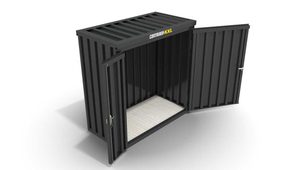 Lagercontainer mit Doppel-Drehflügeltür mittig in Breitseite, H2196 x B2350 x T915 mm, anthrazit, zerlegt