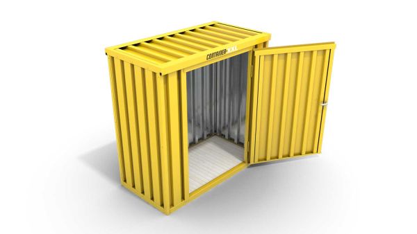 Lagercontainer mit Drehflügeltür mittig in Breitseite, H2196 x B2350 x T915 mm, signalgelb, zerlegt