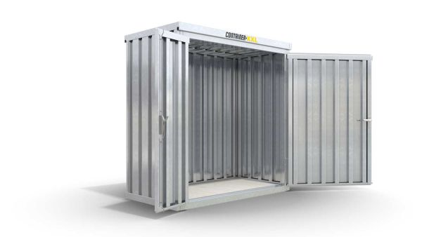 Lagercontainer mit Doppel-Drehflügeltür mittig in Stirnseite, H2196 x B2350 x T915 mm, verzinkt, zerlegt