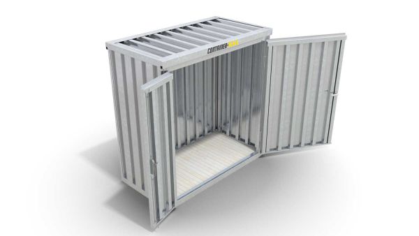 Lagercontainer mit Doppel-Drehflügeltür mittig in Stirnseite, H2196 x B2350 x T915 mm, verzinkt, zerlegt