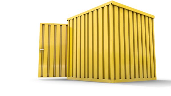 Lagercontainer mit Drehflügeltür mittig in Breitseite, H2196 x B2350 x T1950 mm, signalgelb, zerlegt