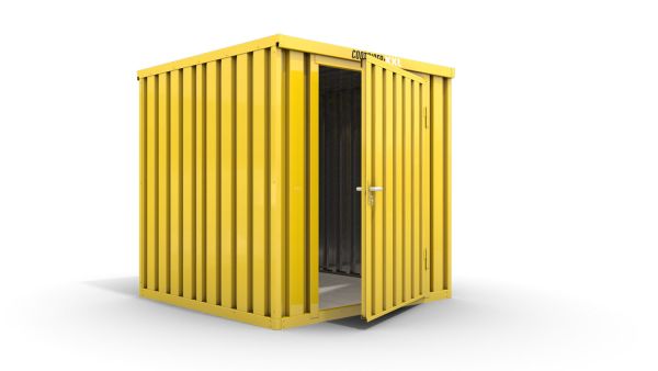 Lagercontainer mit Drehflügeltür mittig in Breitseite, H2196 x B2350 x T1950 mm, signalgelb, zerlegt