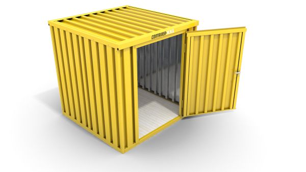 Lagercontainer mit Drehflügeltür mittig in Breitseite, H2196 x B2350 x T1950 mm, signalgelb, zerlegt