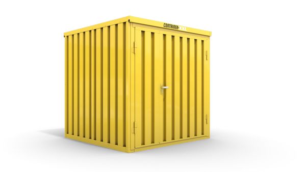 Lagercontainer mit Doppel-Drehflügeltür mittig in Breitseite, H2196 x B2350 x T1950 mm, signalgelb, zerlegt