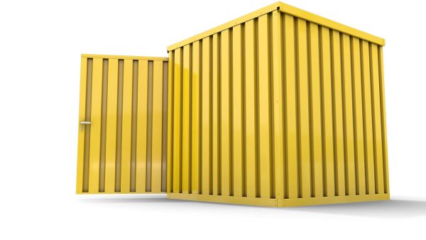 Lagercontainer mit Doppel-Drehflügeltür mittig in Breitseite, H2196 x B2350 x T1950 mm, signalgelb, zerlegt