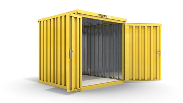 Lagercontainer mit Doppel-Drehflügeltür mittig in Breitseite, H2196 x B2350 x T1950 mm, signalgelb, zerlegt