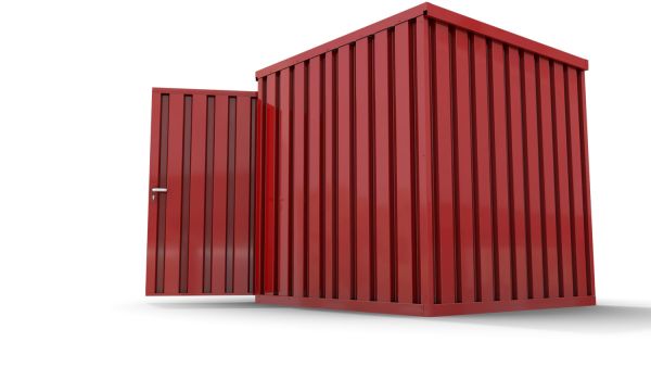 Lagercontainer mit Drehflügeltür mittig in Breitseite, H2196 x B2350 x T1950 mm, feuerrot, zerlegt