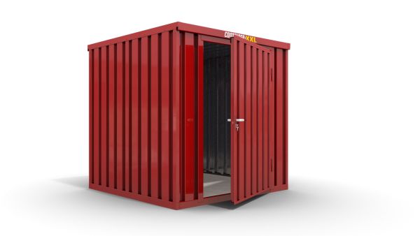 Lagercontainer mit Drehflügeltür mittig in Breitseite, H2196 x B2350 x T1950 mm, feuerrot, zerlegt