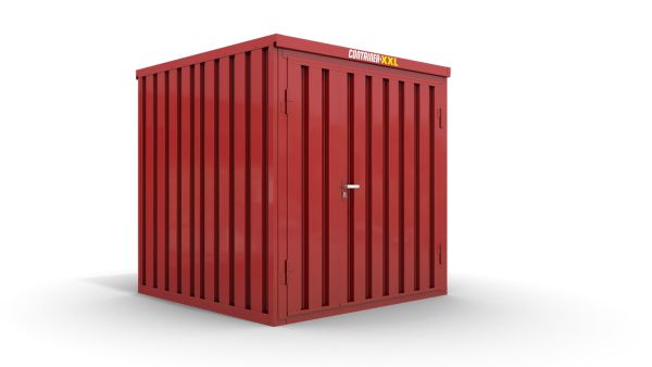 Lagercontainer mit Doppel-Drehflügeltür mittig in Breitseite, H2196 x B2350 x T1950 mm, feuerrot, zerlegt