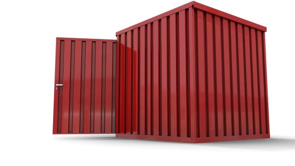 Lagercontainer mit Doppel-Drehflügeltür mittig in Breitseite, H2196 x B2350 x T1950 mm, feuerrot, zerlegt