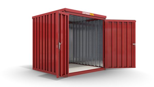 Lagercontainer mit Doppel-Drehflügeltür mittig in Breitseite, H2196 x B2350 x T1950 mm, feuerrot, zerlegt
