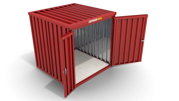 Lagercontainer mit Doppel-Drehflügeltür mittig in Breitseite, H2196 x B2350 x T1950 mm, feuerrot, zerlegt