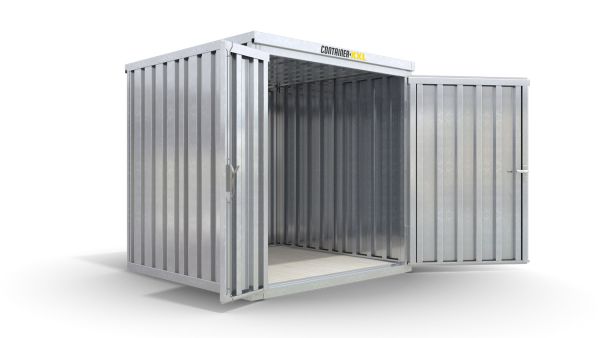 Lagercontainer mit Doppel-Drehflügeltür mittig in Breitseite, H2196 x B2350 x T1950 mm, verzinkt, zerlegt