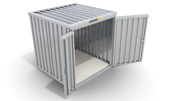 Lagercontainer mit Doppel-Drehflügeltür mittig in Stirnseite, H2196 x B2350 x T1950 mm, verzinkt, zerlegt