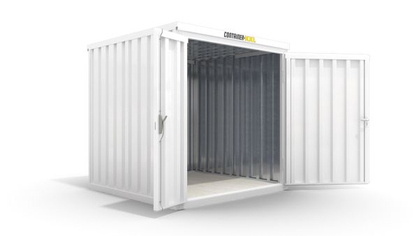 Lagercontainer isoliert – 4 qm, HxBxT: 2465 x 2100 x 2170 mm, grauweis, 1840 mm Doppelflügeltür in Breitseite, montiert Lagercontainer isoliert – 4 qm, HxBxT: 2465 x 2100 x 2170 mm, grauweis, 1840 mm Doppelflügeltür in Breitseite, montiert