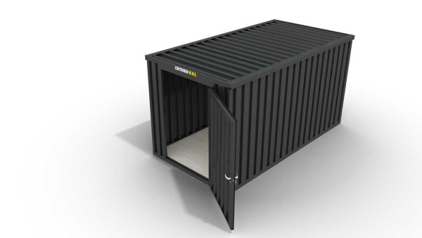 Lagercontainer mit Drehflügeltür mittig in Stirnseite, H2196 x B2985 x T2350 mm, anthrazit, zerlegt Lagercontainer mit Drehflügeltür mittig in Stirnseite, H2196 x B2985 x T2350 mm, anthrazit, zerlegt