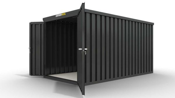 Lagercontainer mit Doppel-Drehflügeltür mittig in Stirnseite, H2216 x B6090 x T2350 mm, anthrazit, zerlegt