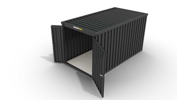 Lagercontainer mit Doppel-Drehflügeltür mittig in Stirnseite, H2196 x B2985 x T2350 mm, anthrazit, zerlegt Lagercontainer mit Doppel-Drehflügeltür mittig in Stirnseite, H2196 x B2985 x T2350 mm, anthrazit, zerlegt